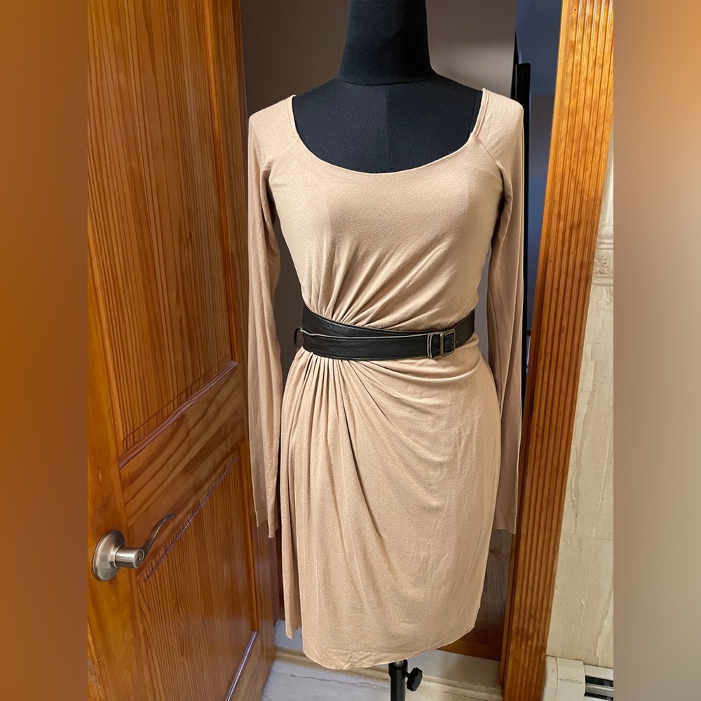 Bailey 44 Beige Long Sleeve Dress with Dark Belt